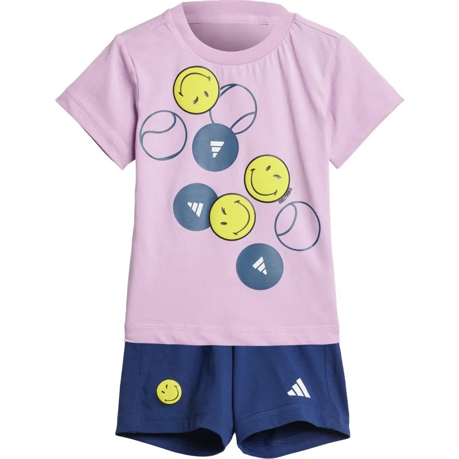 Комплект из футболки и шорт с принтом Smileyworld adidas, Сиреневый — фото 3