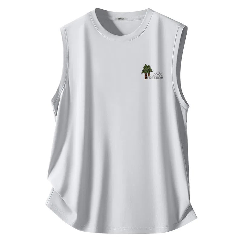 Детский топ с принтом MINISO, Ice Silk Mesh Light Gray (Ma Camping Sticker Chest Logo)