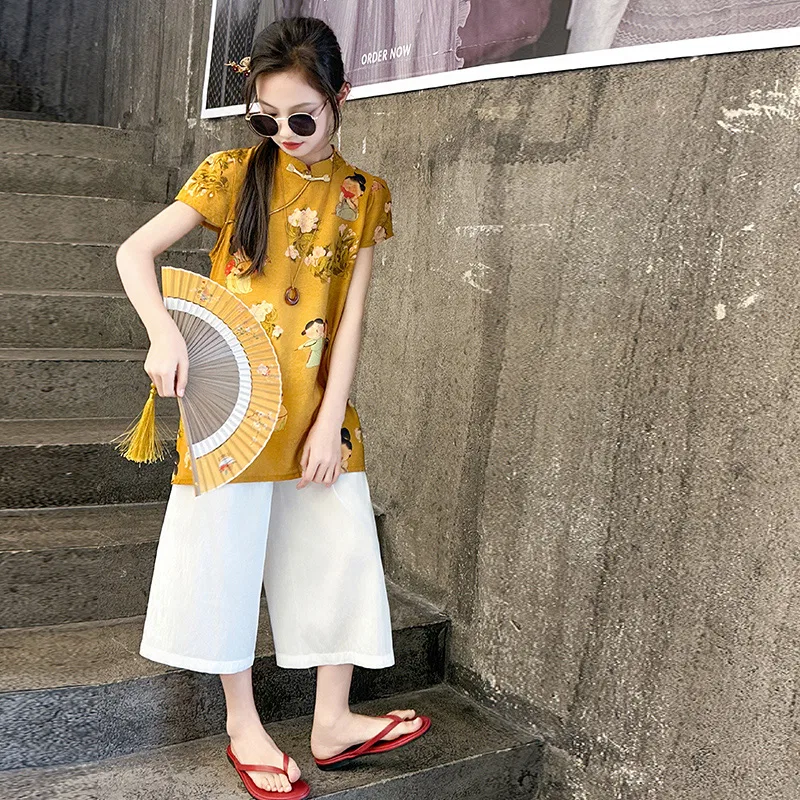 Детский комплект в стиле New Chinese Стоячий воротник Lanza, Цвет Ginger Yellow — фото 3