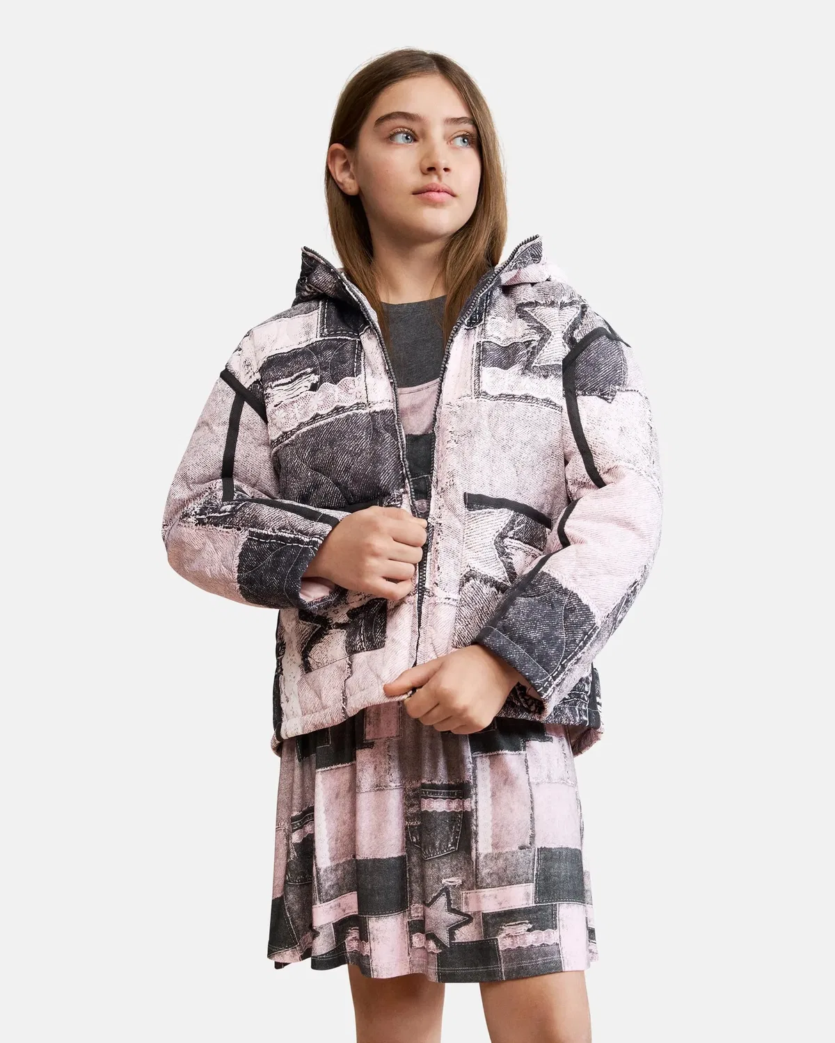 Детская куртка для девочек с принтом Collage Desigual, Gris — фото 2