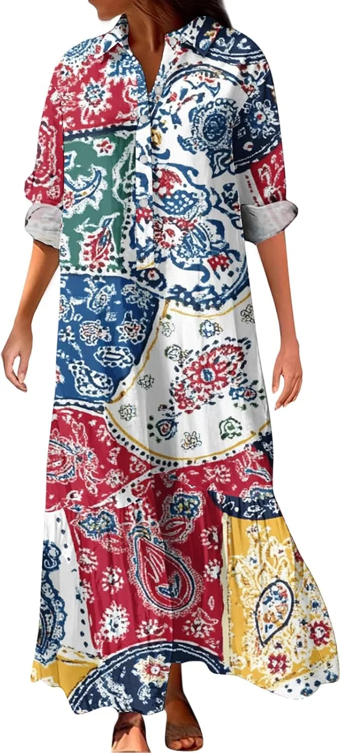 Повседневное макси-платье с пуговицами, 3-multicolor