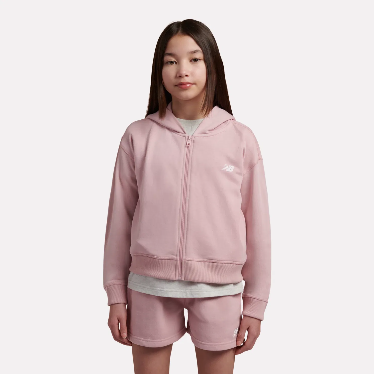 Детское худи на молнии с принтом и капюшоном 9060 Graphic Cropped Zip Hoodie New Balance, Pink Chalk