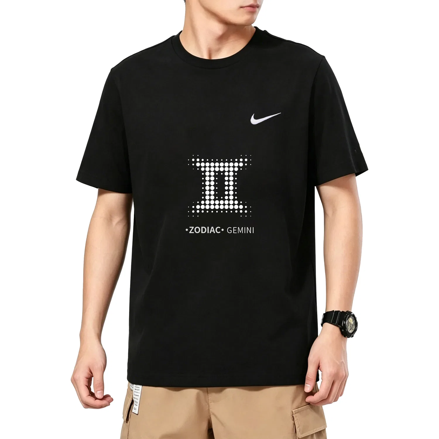 Мужская футболка с принтом Pixel Gemini Nike, Black — фото 4
