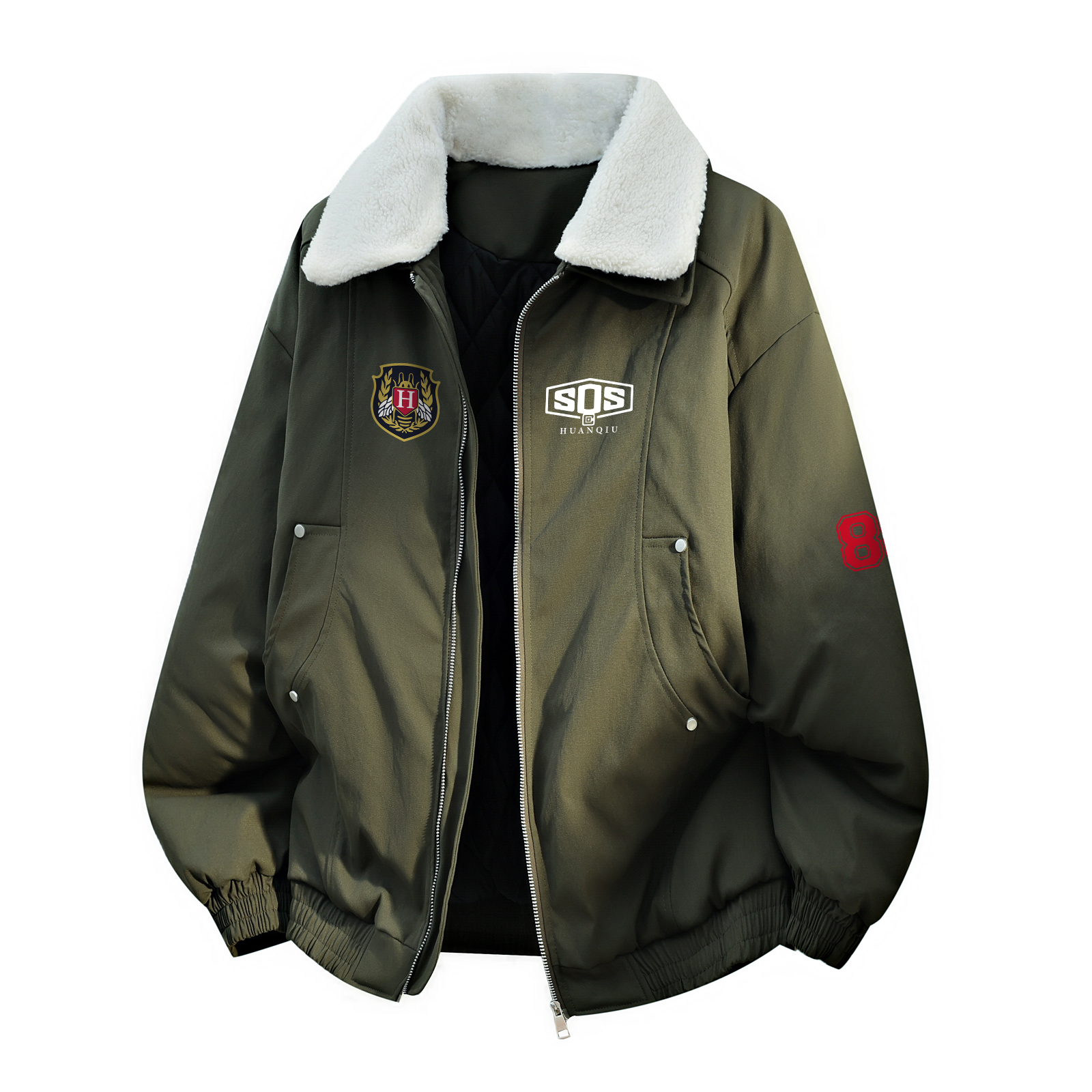 

Пуховик Unisex с меховым воротником утепленный HUANQIU, army зеленый