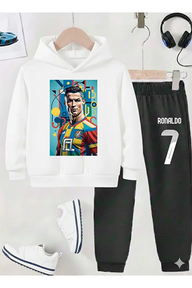 Детский спортивный костюм для мальчиков с принтом Ronaldo Stil X, Black And White 4