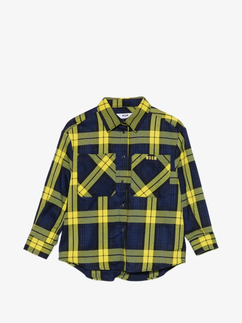 Рубашка в клетку с принтом-слоганом MSGM Kids, синий