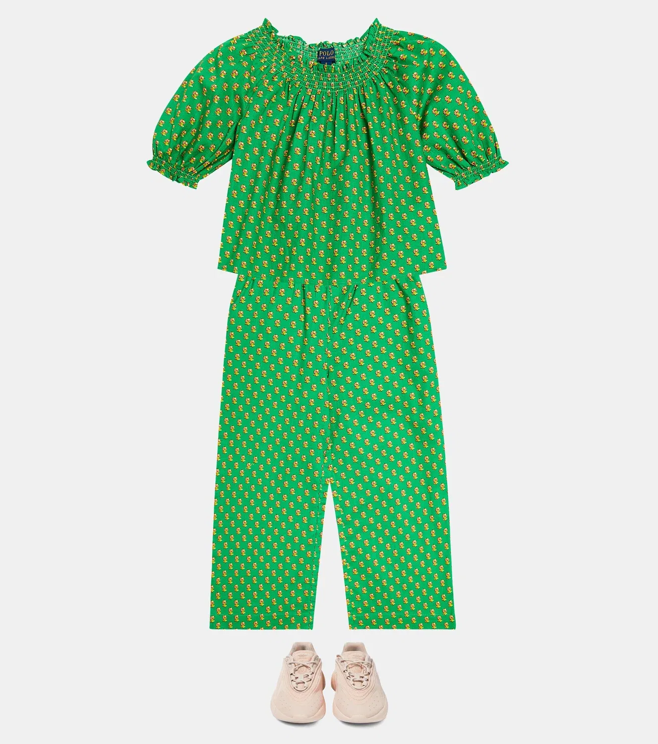 Комплект из топа и брюк хлопковый Preppy Woodblock Polo Ralph Lauren Kids, зеленый — фото 2