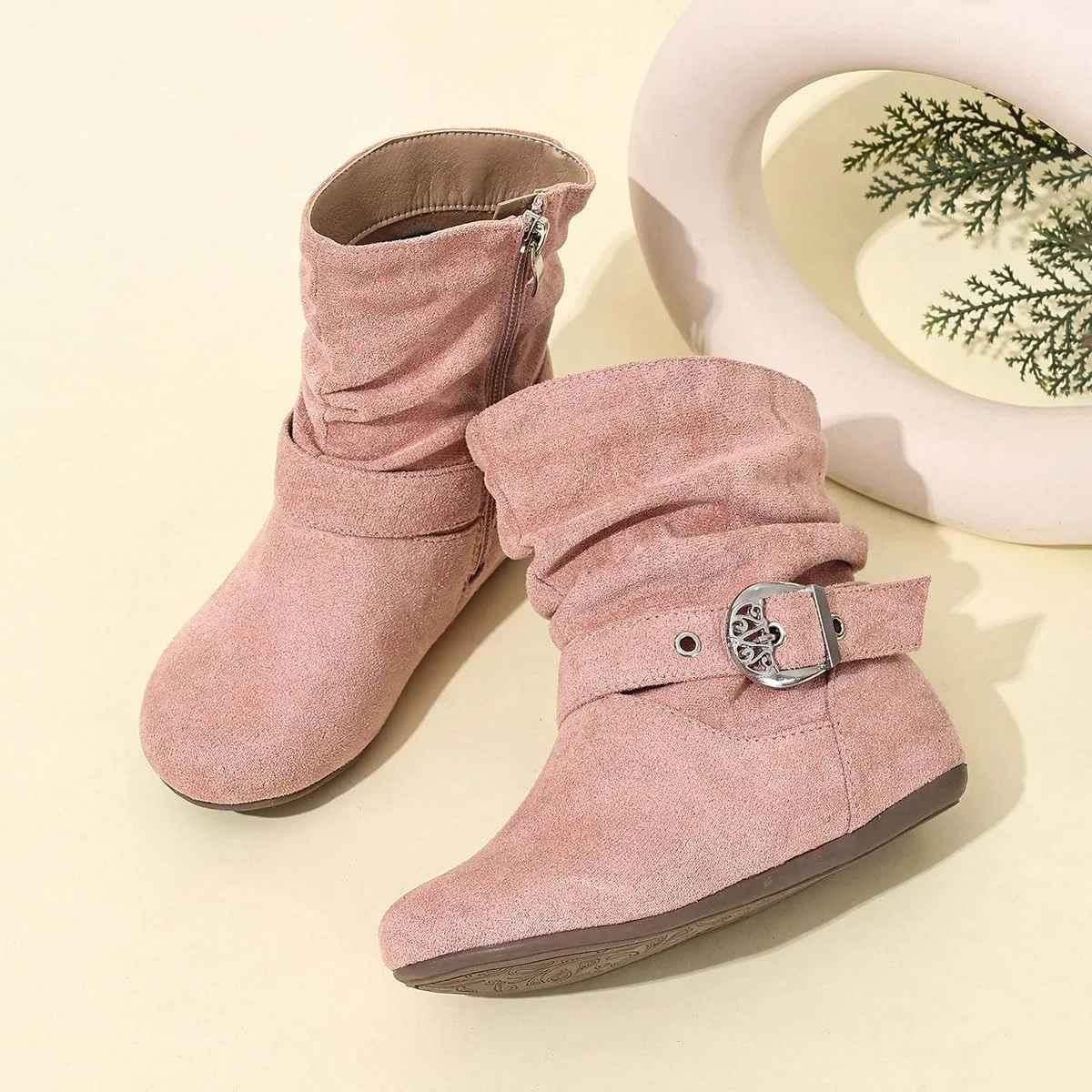 Детские сапоги для девочек с боковой молнией Auhoho, Pink — фото 2
