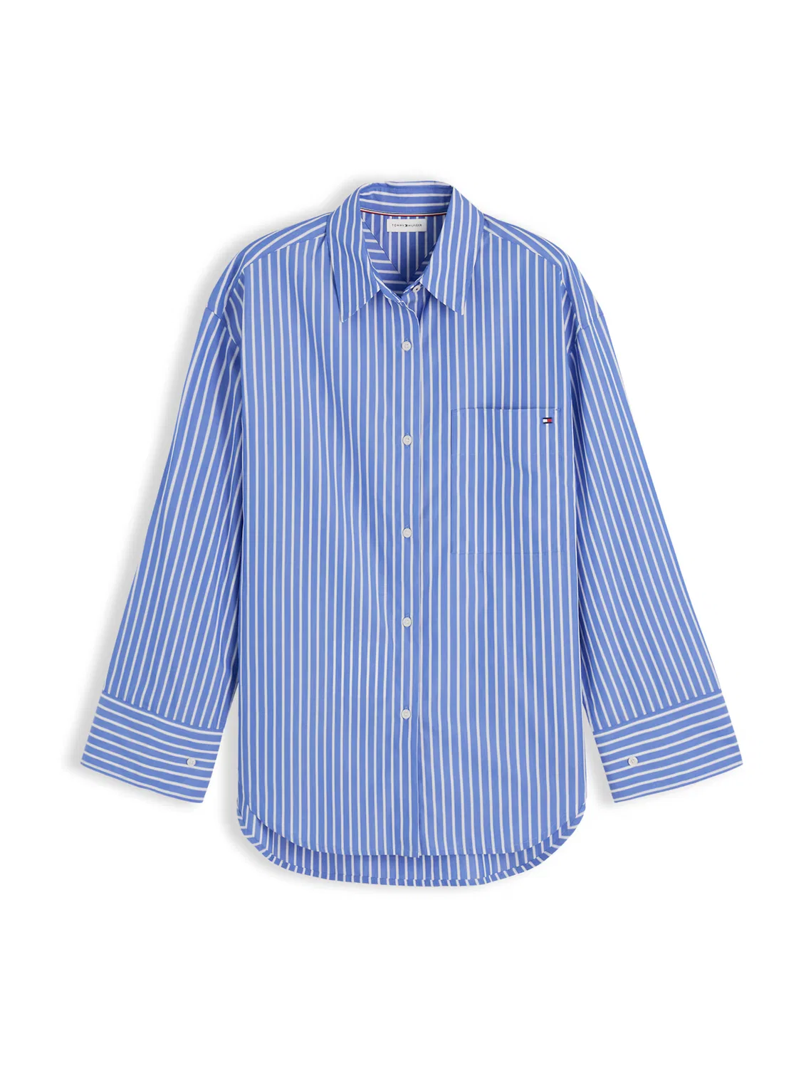 Блузка Tommy Hilfiger Oversized Fit Stripe Shirttail Hem синего цвета