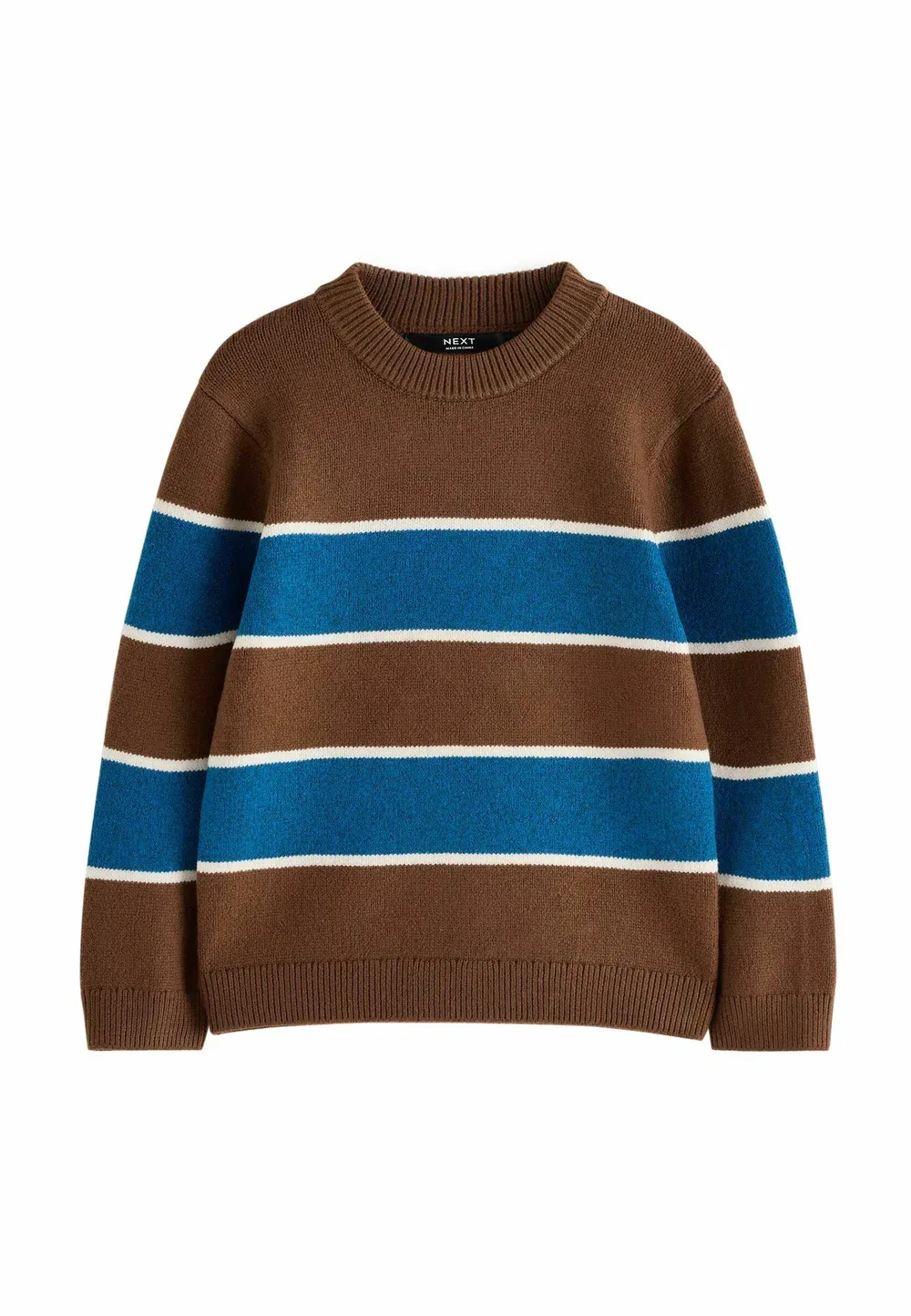 Свободный крой - вязаный джемпер в полоску с круглым вырезом Next, Blue Brown