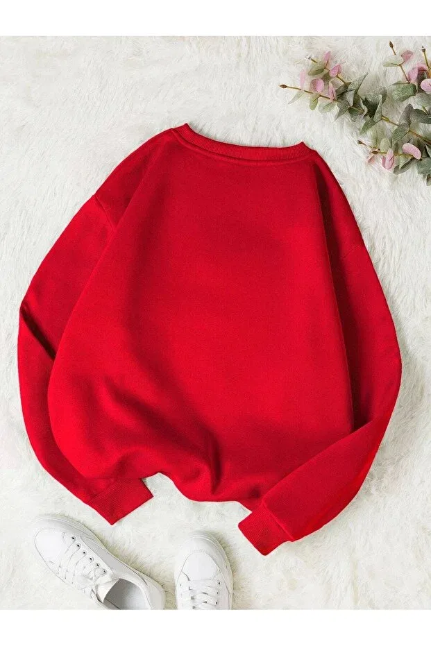 Детские свитшот для девочек оверсайз с принтом Brooklyn Printed Oversize Crew Neck Sweatshirt Novibe, Bb-Red — фото 2