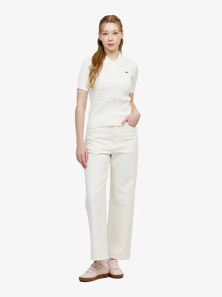 Свитер женский LACOSTE White с кабельным узором — фото 4