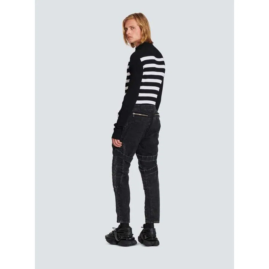 Брюки с зауженным силуэтом с многослойными ремнями Balmain, Black Blue — фото 4