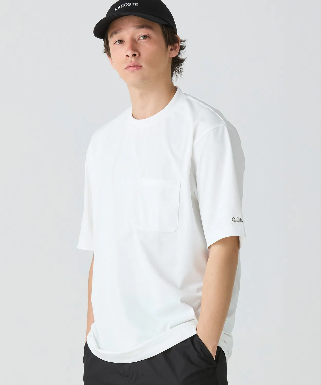 Мужская футболка с логотипом Oversize Pocket Half-Sleeve T-Shirt LACOSTE, Grayish Blue — фото 4