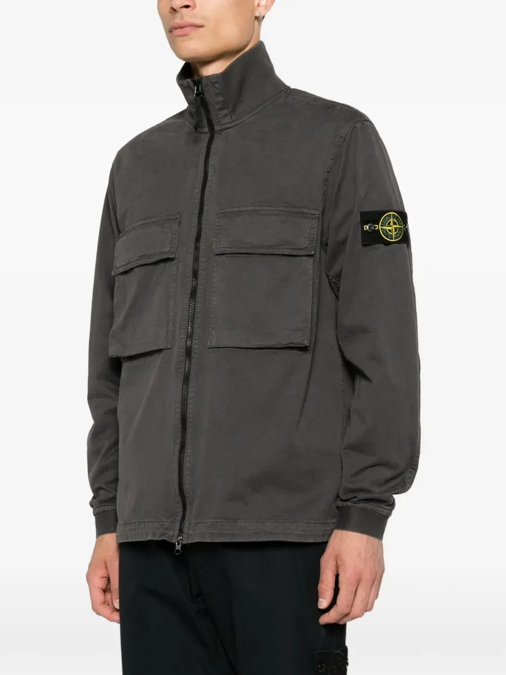 Куртка-рубашка на молнии с нашивкой-логотипом Stone Island, серый — фото 3
