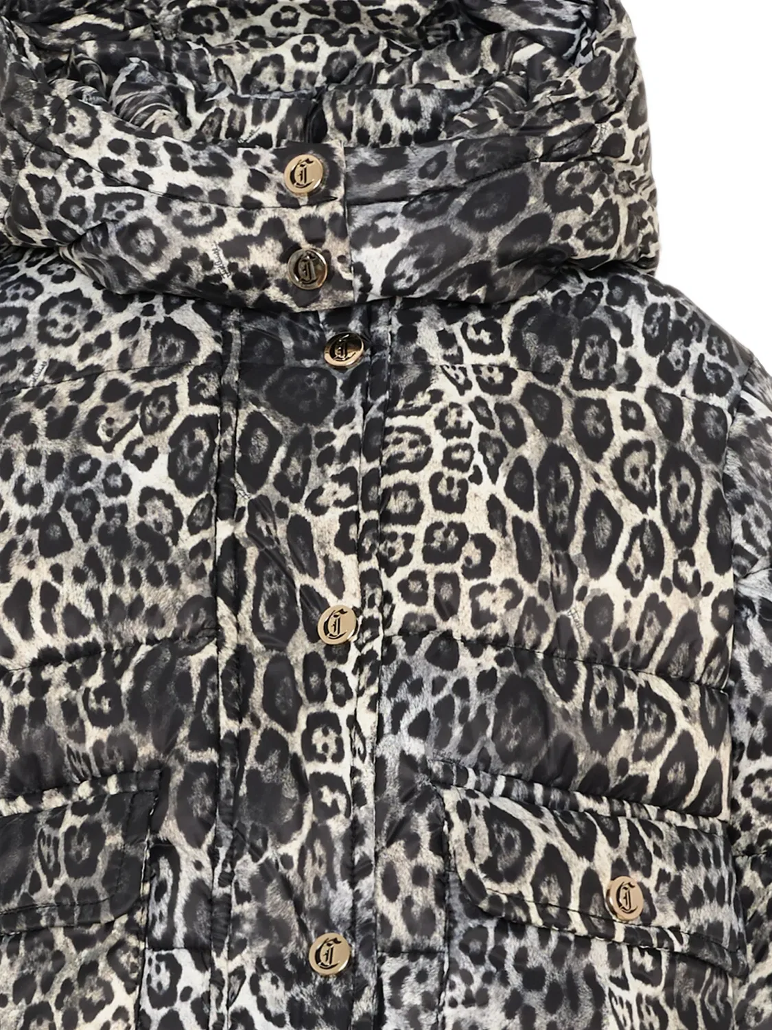 Пуховик с леопардовым принтом Just Cavalli Kids, серый — фото 4