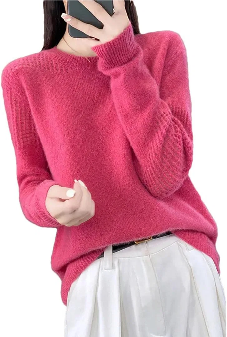 Женский пуловер с круглым вырезом, Raspberry Color