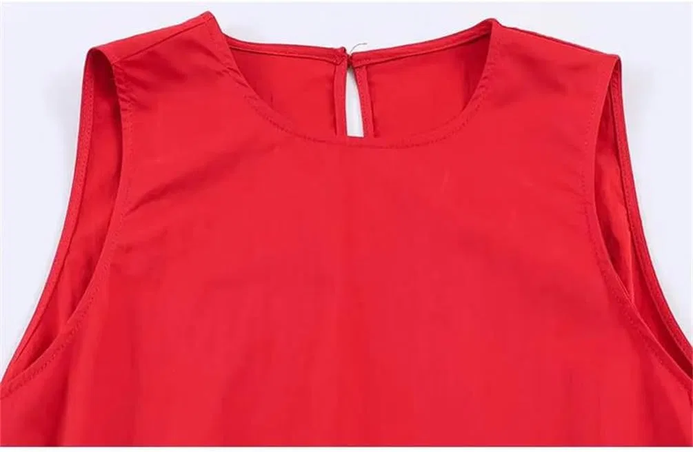 Женское облегающее длинное платье с V-образным вырезом, без рукавов, Polyester, Red — фото 3