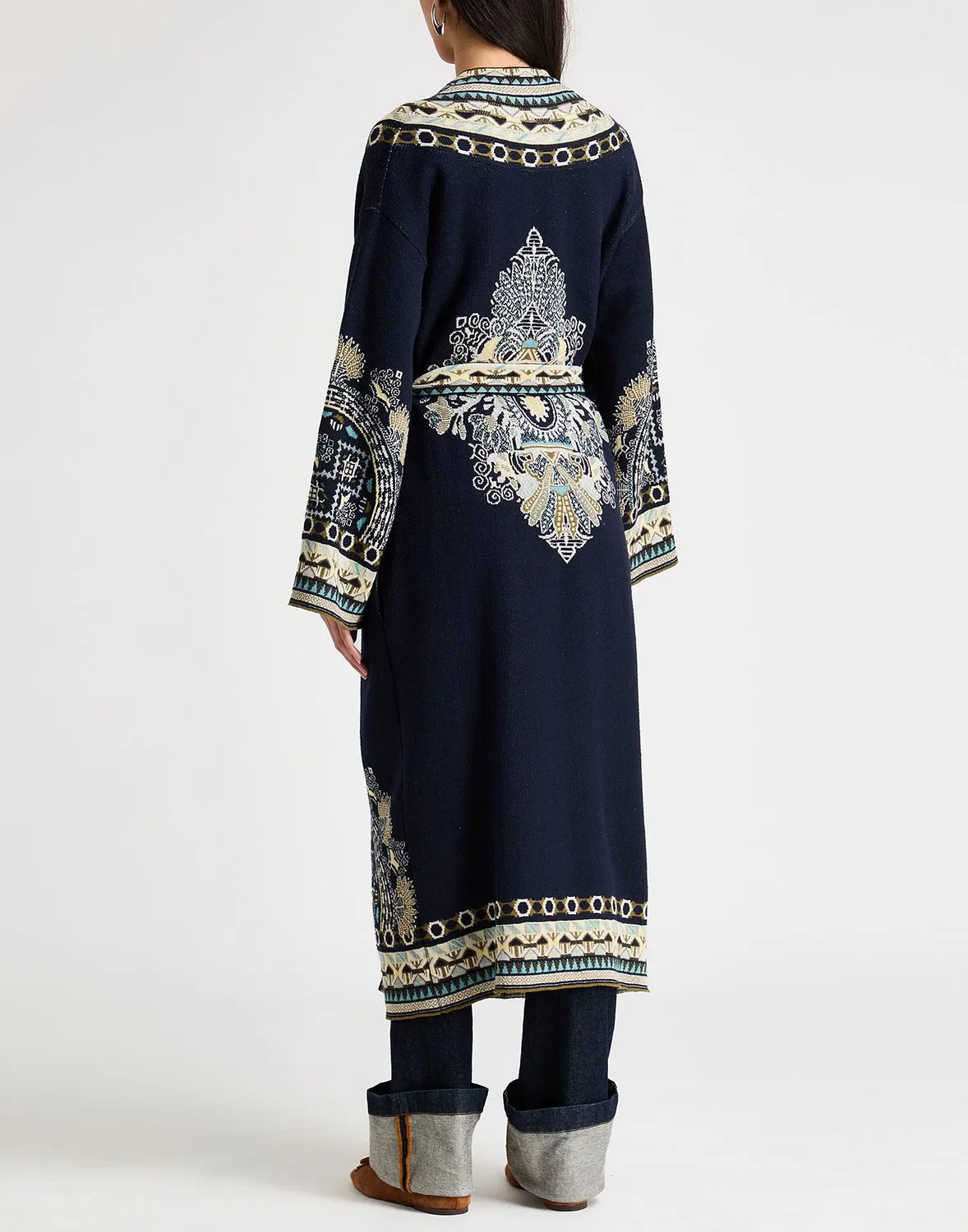 Женское пальто с ремнем Jacquard-knit Etro, темно-синий — фото 3