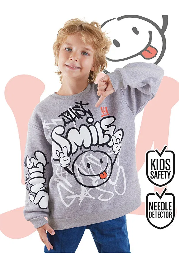 Детские свитшот для мальчиков с принтом Just smile Denokids, Grey