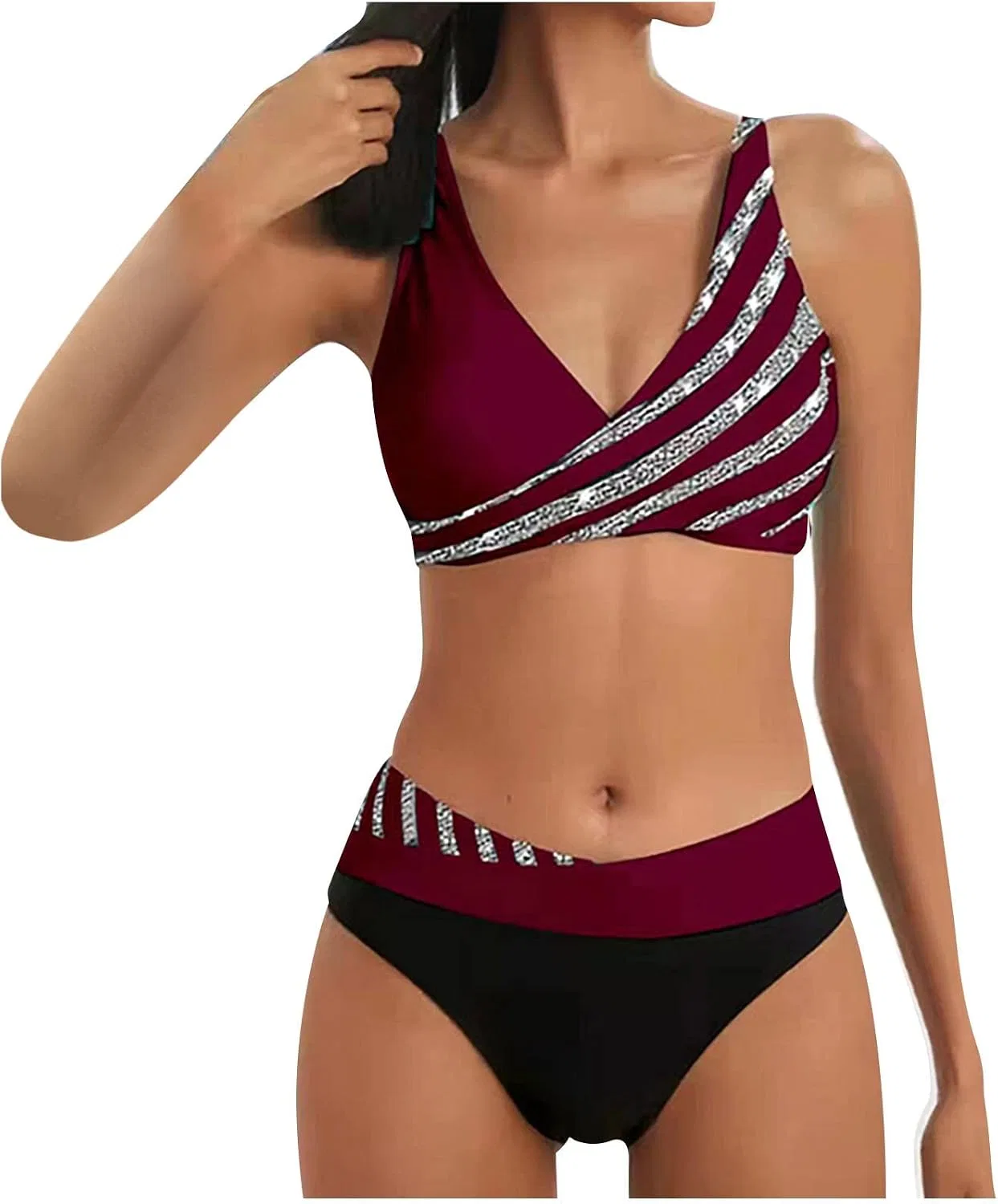 Женский бикини-сет с пайетками High Waist, Wine