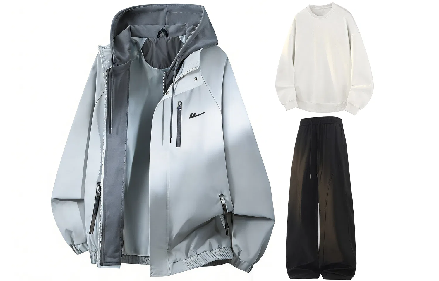 Детский комплект куртка и брюки из ветровки с принтом Light Gray White Black WARRIOR