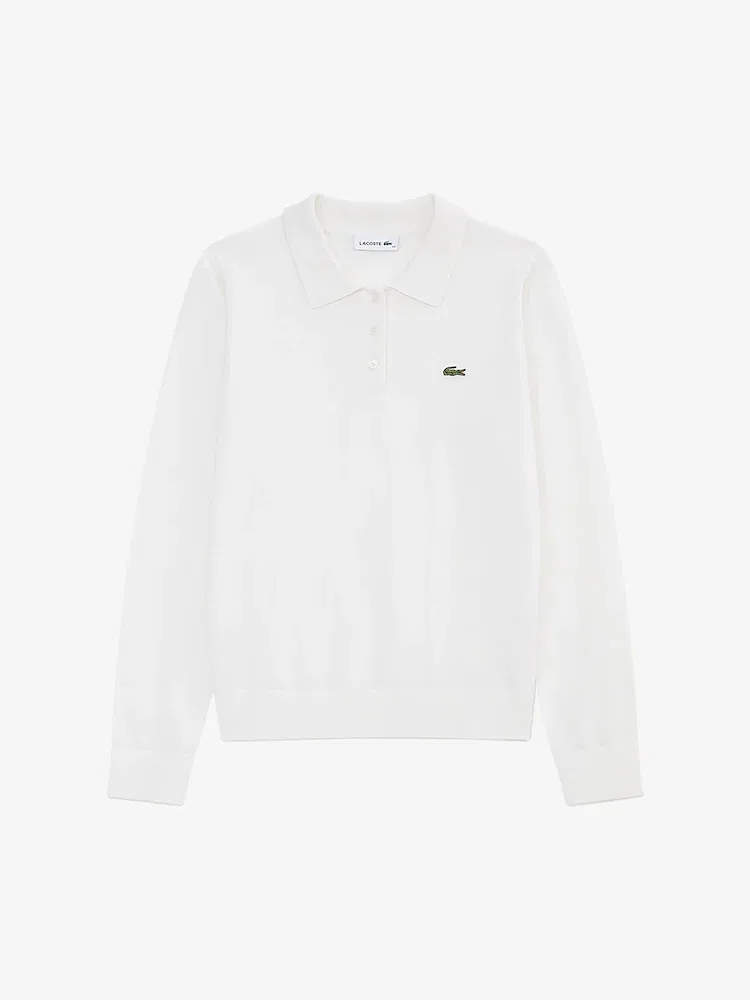 Свитер женский LACOSTE Off White, базовый поло, 100% шерсть — фото 4