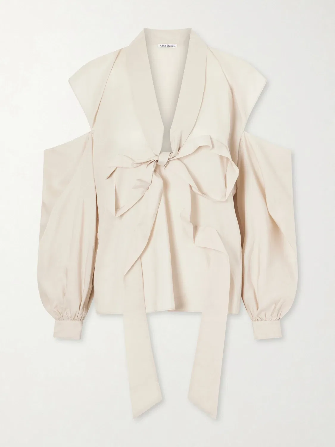 Блузка из лиоцелла ACNE STUDIOS с бантом и вырезами, бежевый