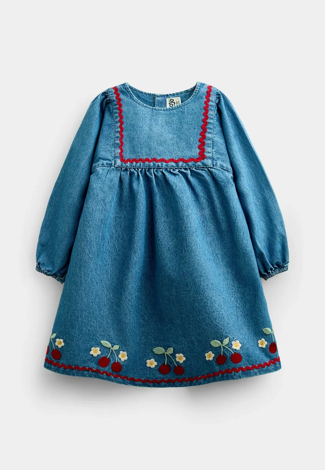 Комплект из вышитого джинсового платья и стеганого жилета Jojo Maman Bébé, Denim Cherry — фото 3