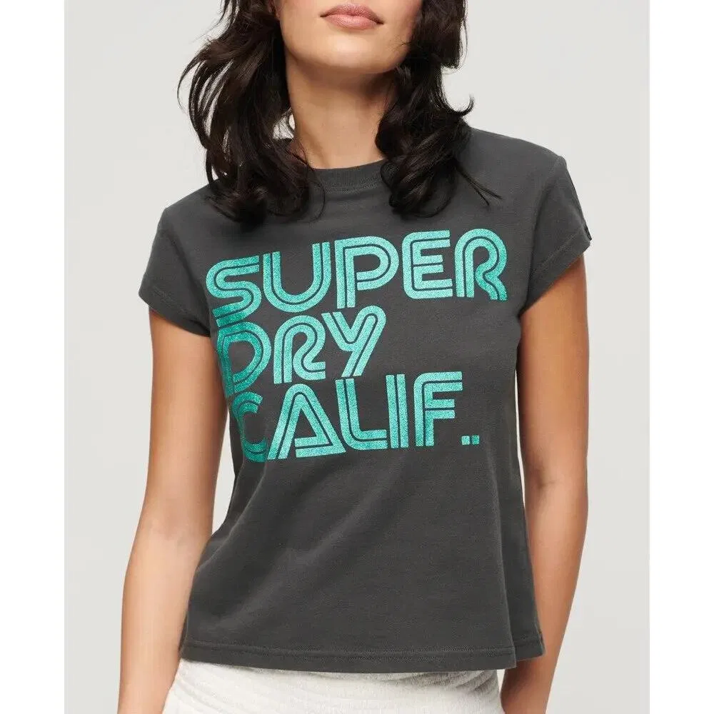 Женская футболка с блестящим логотипом Retro Superdry, Schwarz — фото 3