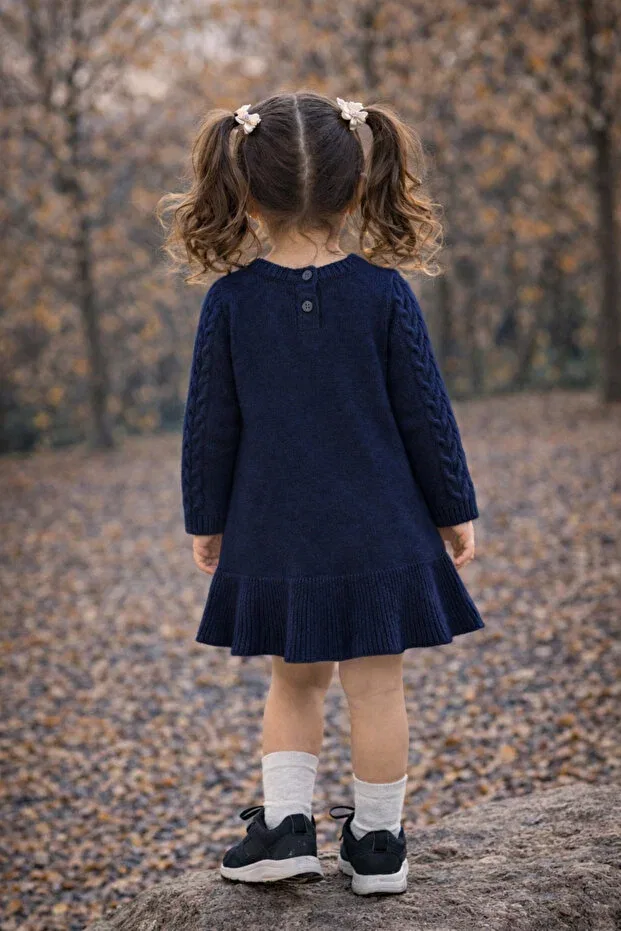 Детское платье для девочек с длинным рукавом Kidsev, Sax Blue — фото 3