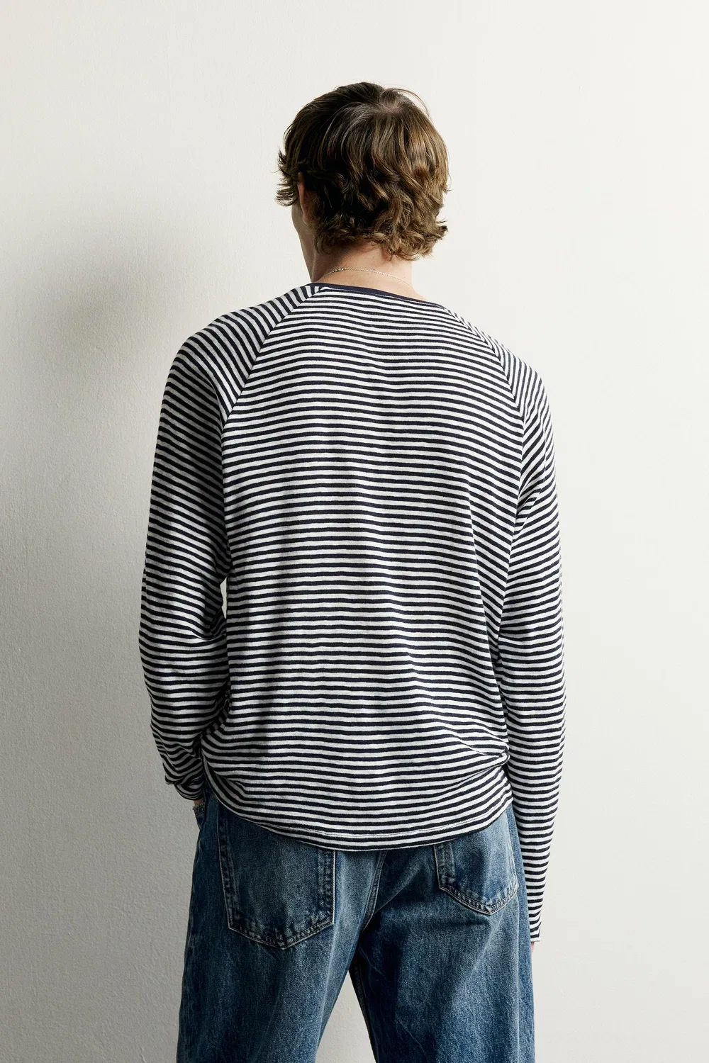 Футболка в полоску с пуговицами на воротнике ZARA, Navy/White — фото 3