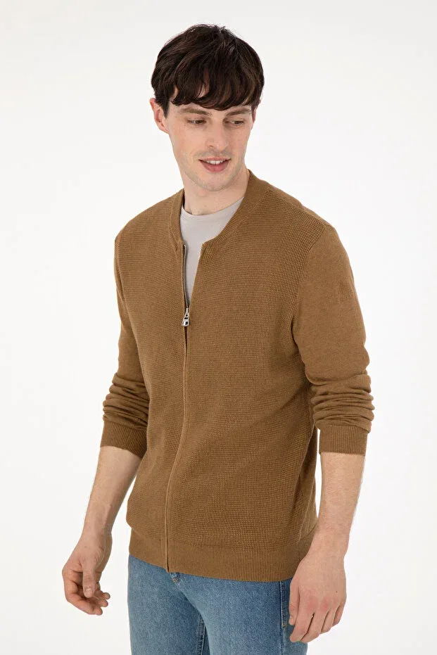 Мужской кардиган из хлопка Basics U.S. Polo Assn., Khaki Melange — фото 3