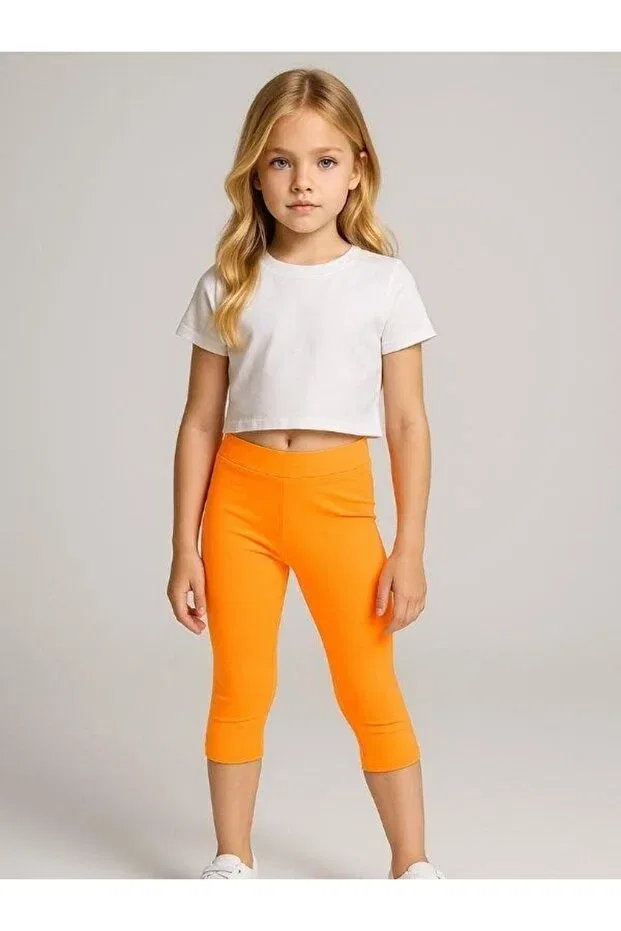 Детские леггинсы для девочек капри с принтом Zekids, Neon Orange — фото 2