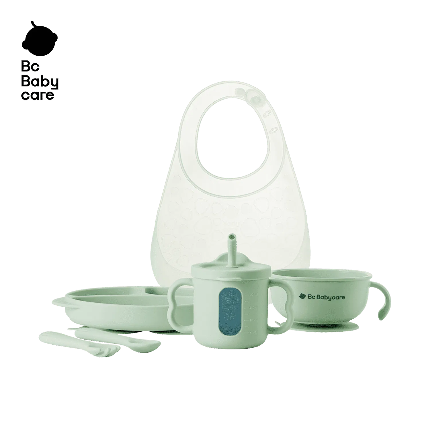 Набор посуды для кормления силиконовый 6 предметов, Bc Babycare, green