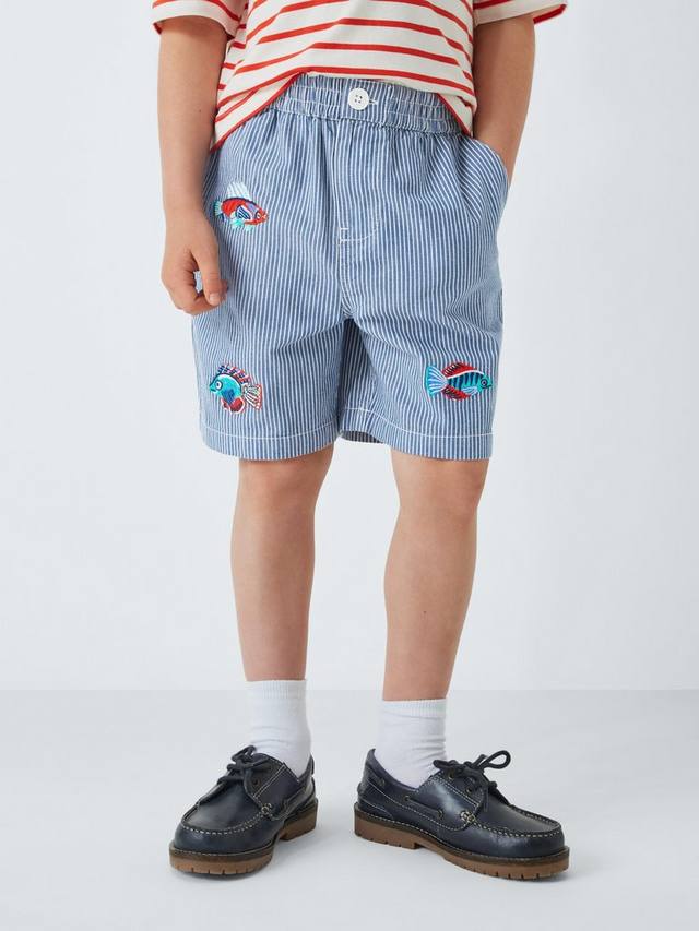 

Детские шорты с вышивкой в полоску и рыбками John Lewis, Blue