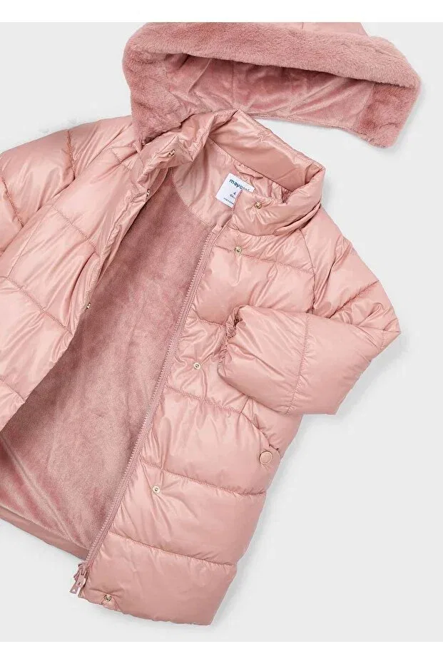 Детское пальто для девочек с искусственным мехом Mayoral, Pink — фото 3