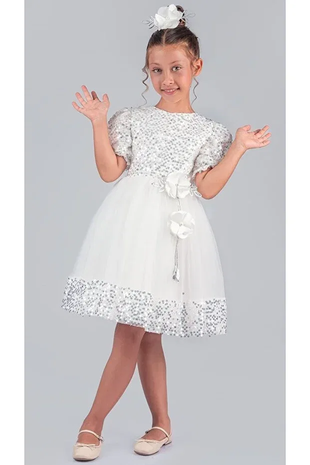 Детское платье для девочек с пайетками Venna Mnk Baby&Kids, White — фото 4