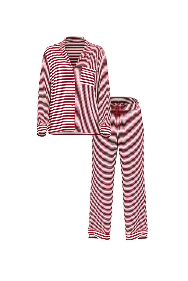 Женский комплект пижамы с длинным рукавом Victoria'S Secret, Red And White Striped — фото 3