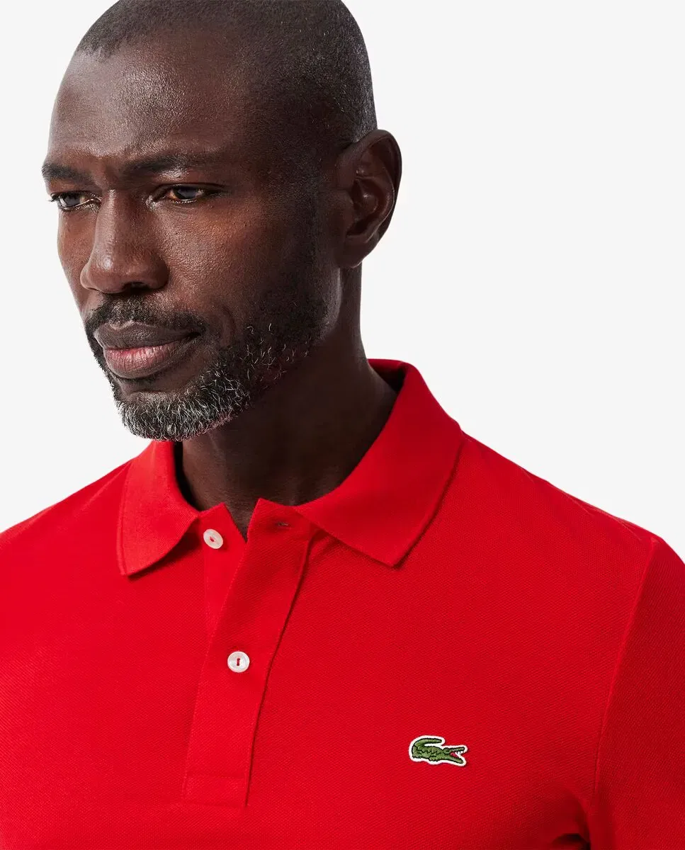 Мужское поло из пике приталенного кроя с коротким рукавом Lacoste, Красное — фото 3