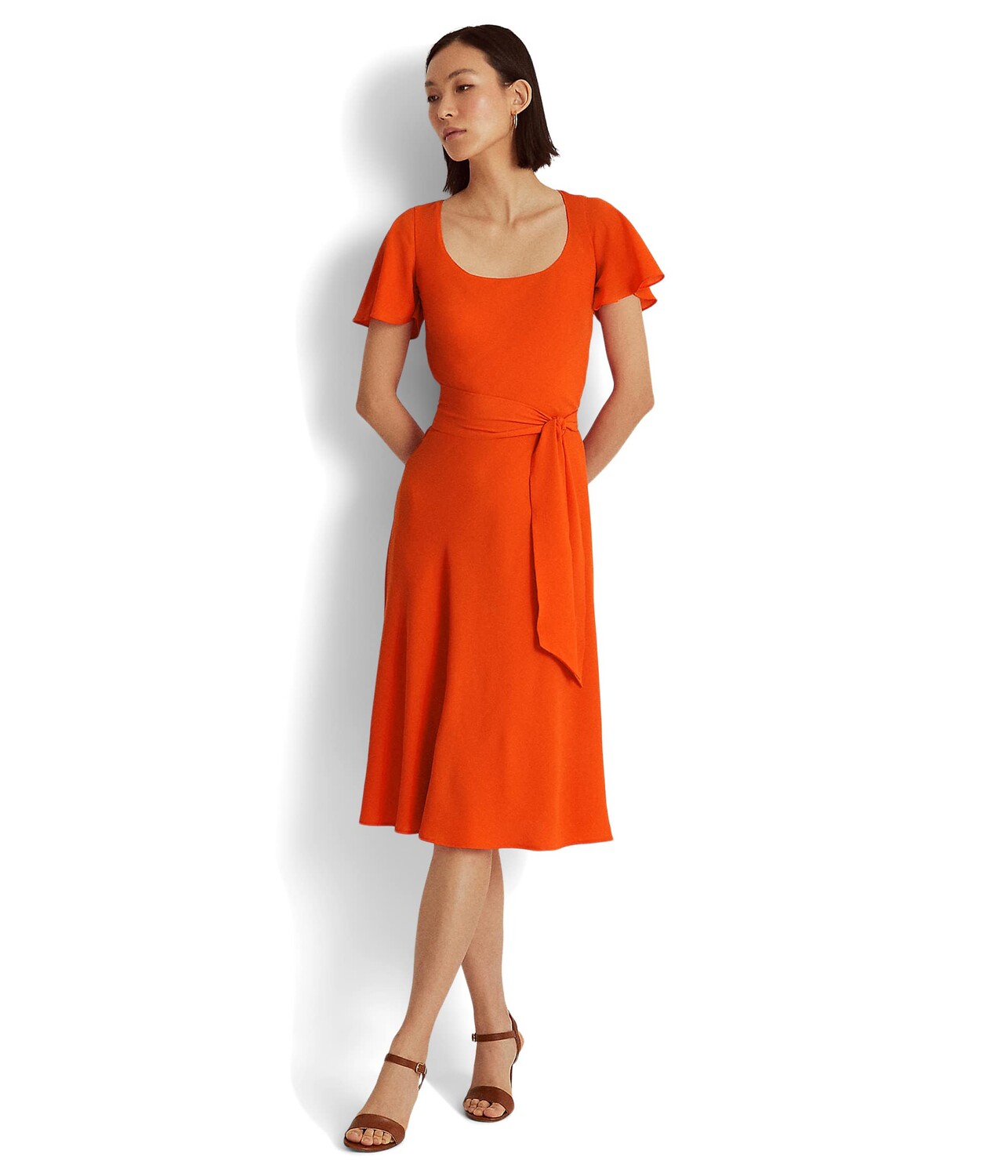 

Платье LAUREN Ralph Lauren, Belted Crepe Flutter-Sleeve Dress