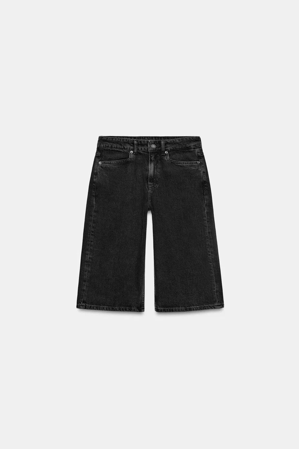Джинсовые шорты-бермуды средней посадки из коллекции ZW ZARA, Black — фото 4