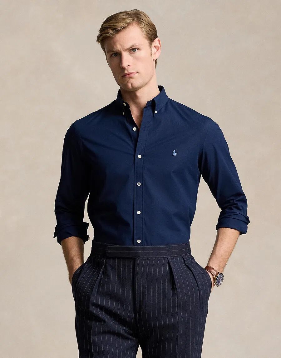 Приталенная деловая рубашка Polo Ralph Lauren, темно-синяя — фото 3