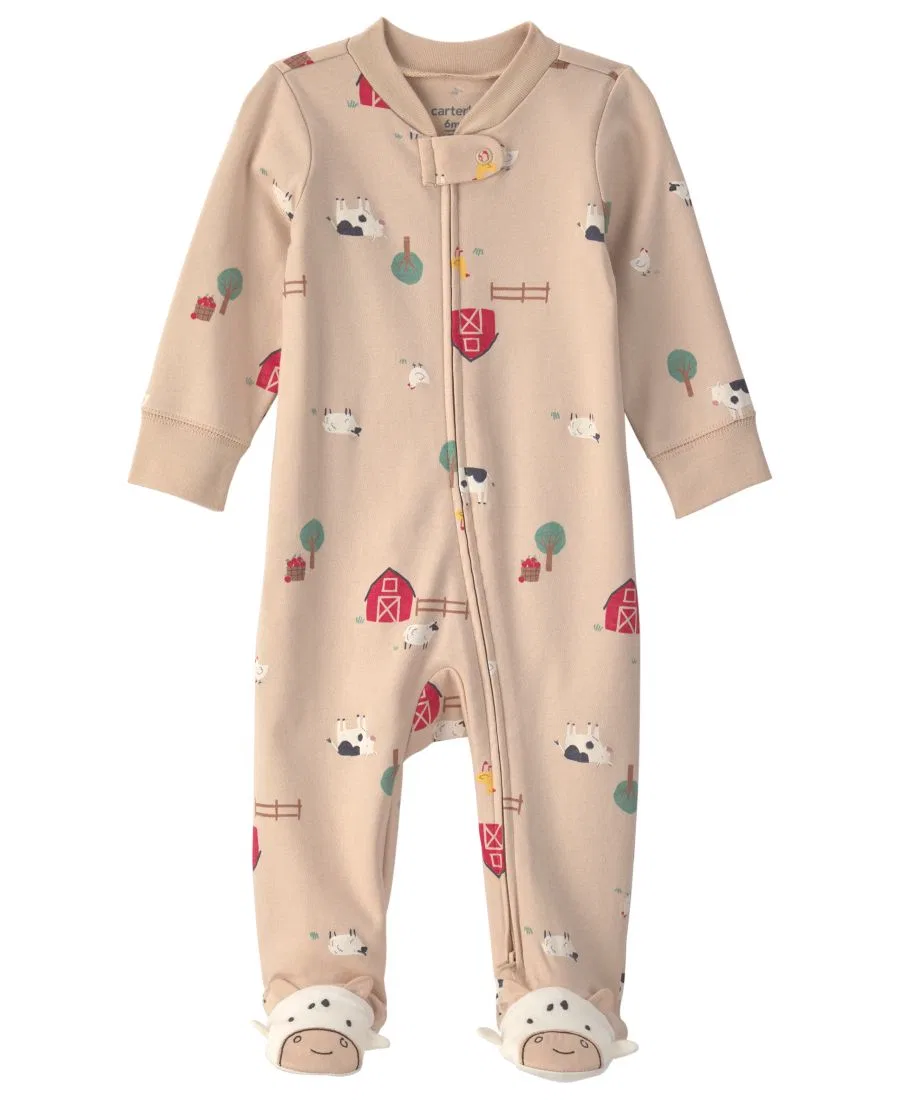 Детский комбинезон-слип Cotton 2-Way Zip Sleep & Play Carter's, Beige/Farm