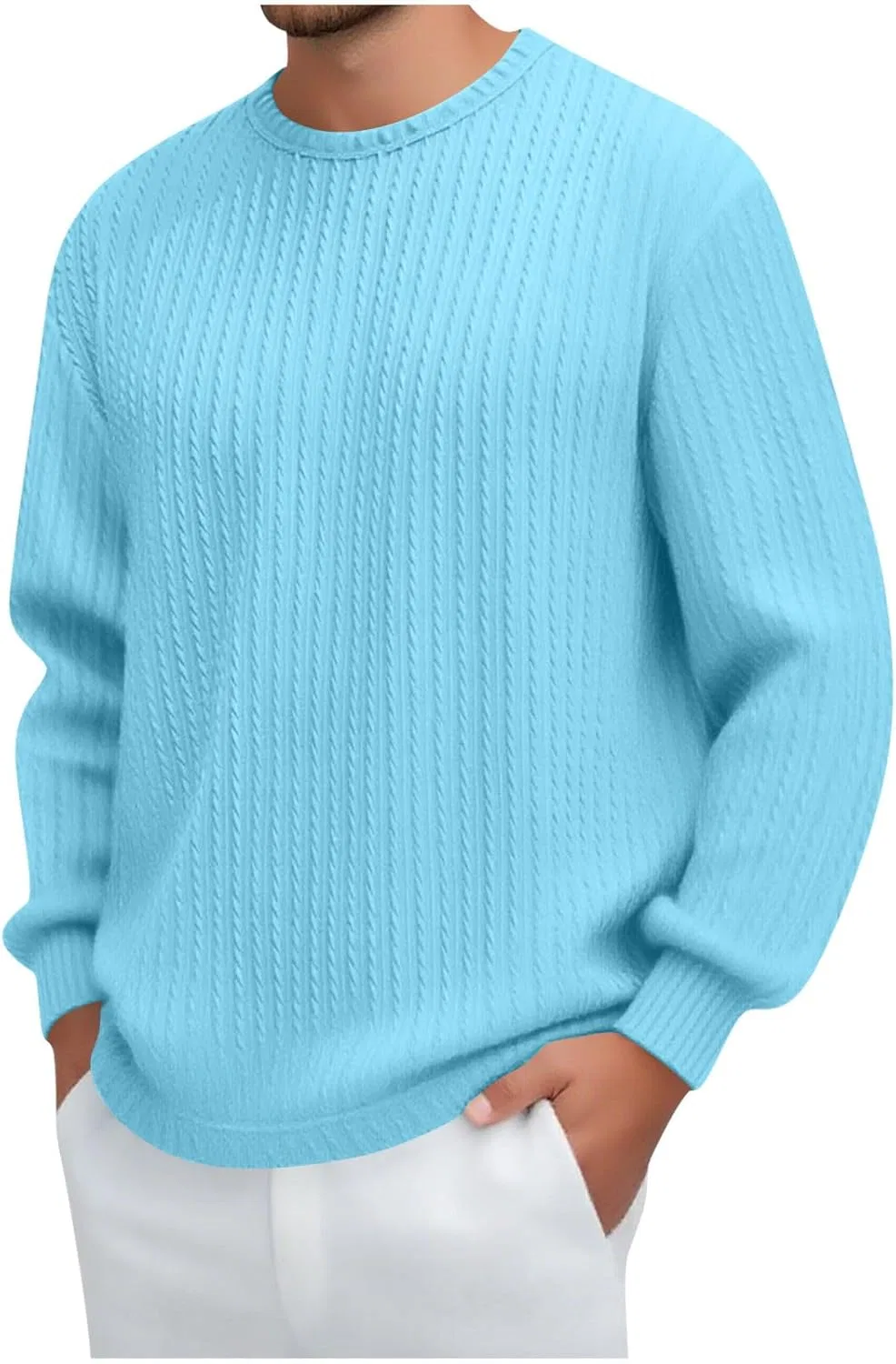 Мужская футболка с длинным рукавом стрейч текстурированный трикотаж, Light Blue