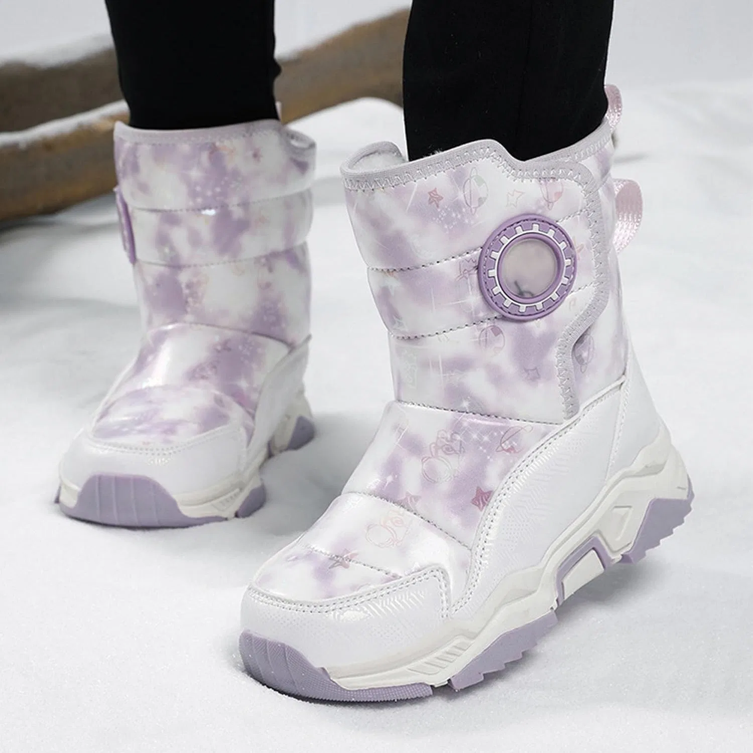 Детские зимние сапоги для девочек водонепроницаемые нескользящие Clonicy, Purple — фото 3