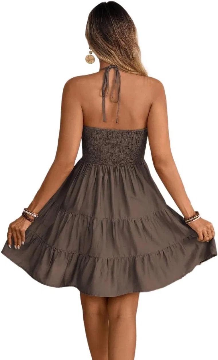 Женское мини-платье на бретелях с открытой спиной Cami, Brown — фото 2