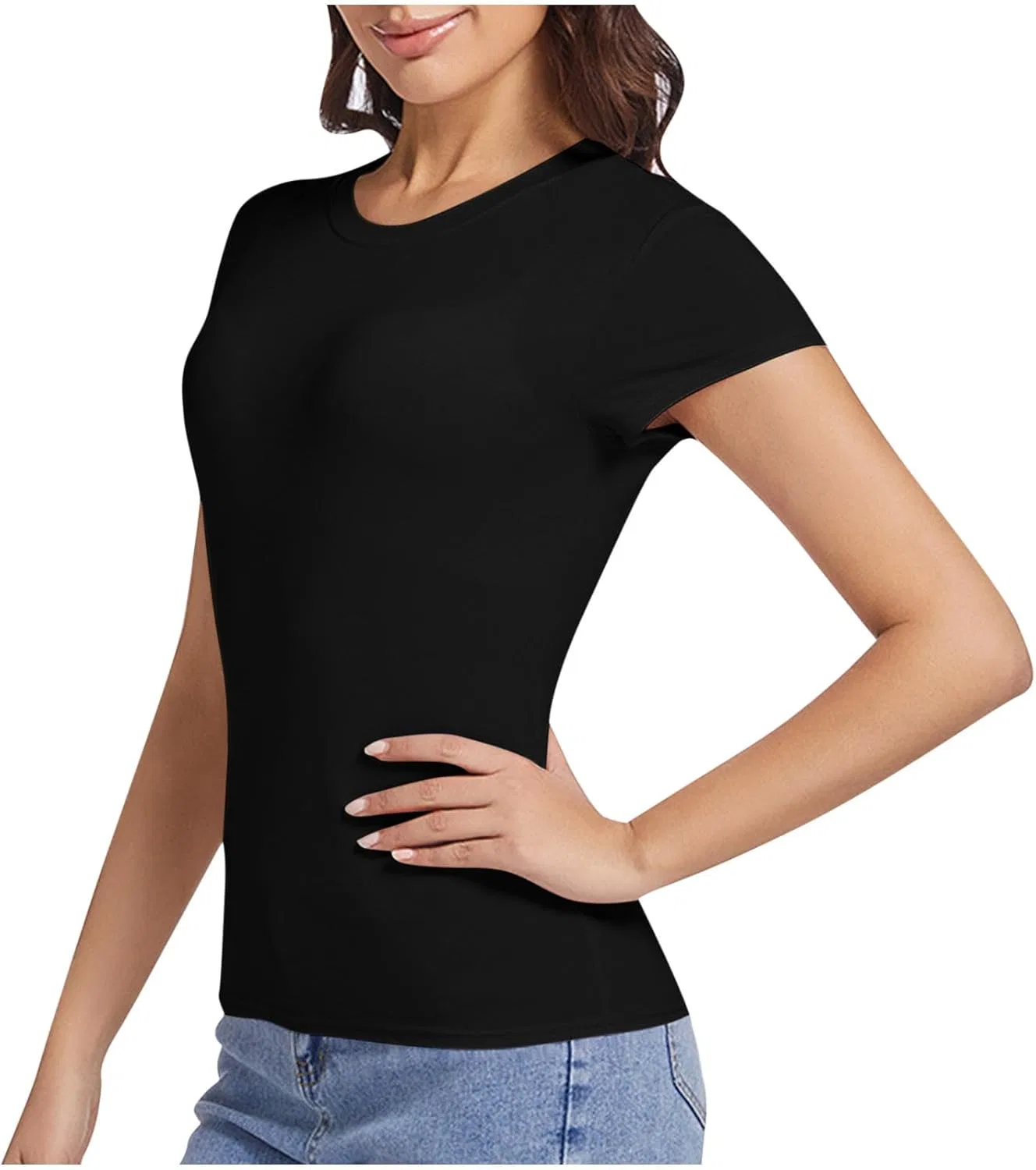 Женская облегающая футболка с коротким рукавом Basic, Black — фото 2
