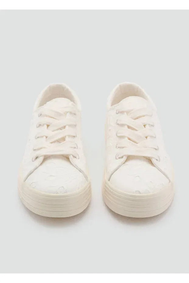 Детские кроссовки для девочек с вышивкой Mango Kids, White — фото 3