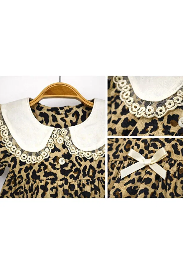Детское платье для девочек с принтом Girl'S leopard patterned lace collar dress with ribbon detail stylish design dress Babymilk, Multicolor — фото 4